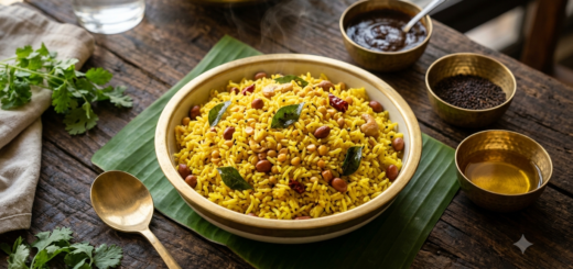 1 kg pulihora ingredients mixed into tamarind rice with peanuts and curry leaves