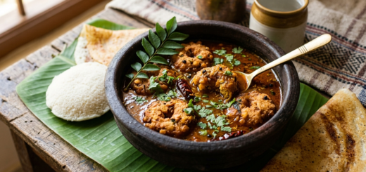 Chettinad Vada Curry Recipe — chana dal vadas in spicy roasted-masala tomato gravy