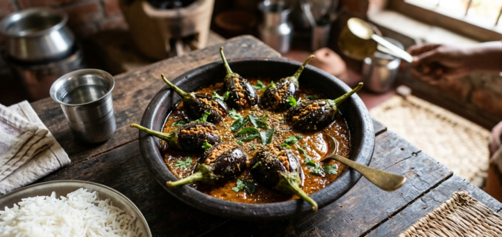 Gutti Vankaya Kura recipe without onion and garlic – stuffed brinjals in tamarind gravy