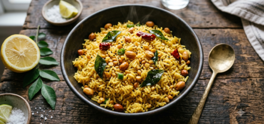 Lemon Pulihora Recipe Ingredients — tangy South Indian lemon rice with peanuts and curry leaves