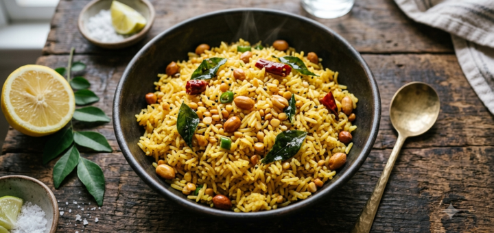 Lemon Pulihora Recipe Ingredients — tangy South Indian lemon rice with peanuts and curry leaves