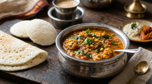 Saravana Bhavan vada curry served with South Indian tiffin