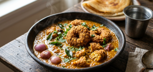 Vada Curry Kerala Style — chana dal vadas in coconut gravy served with dosa