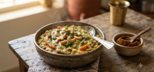 Bisi Bele Bath with Powder, vegetables, cashews and curry leaves