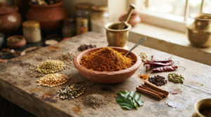 Bisibelebath Powder Recipe Karnataka with roasted spices and homemade masala