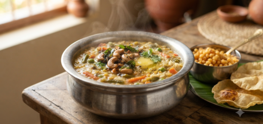 Bisibelebath With Cooked Rice and vegetables