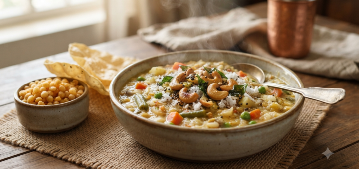 Bisibelebath with MTR powder, rice, dal and vegetables