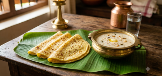 Boli with payasam featuring soft Kerala sweet boli and creamy paal payasam served on a banana leaf