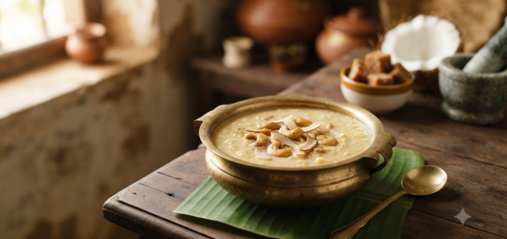 Coconut payasam recipe with jaggery, coconut milk and roasted cashews