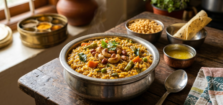 Easy bisi bele bath with rice, toor dal and mixed vegetables