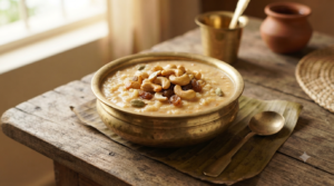 Jaggery paal payasam recipe with roasted cashews and raisins