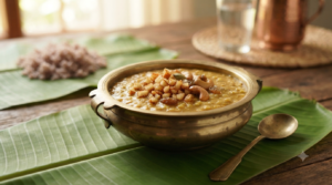Moong Dal Payasam Kerala style with jaggery, coconut milk and fried coconut pieces