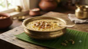 Moong dal payasam without coconut milk made with dairy milk and jaggery