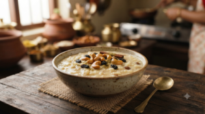 Paal Payasam Recipe Condensed with rice, milk, cashews and raisins
