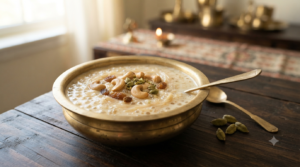 Payasam recipe with sago and vermicelli topped with cashews and raisins