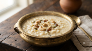 Rice payasam recipe with creamy milk, rice, cashews and raisins