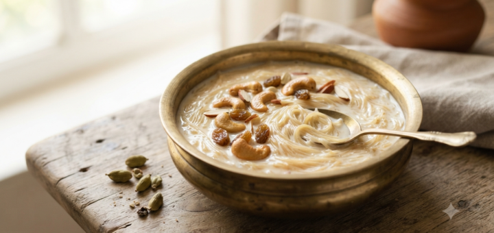 Semiya payasam recipe with creamy milk, roasted vermicelli, cashews and raisins