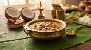 Cherupayar Parippu Payasam Coconut milk recipe with jaggery and fried coconut