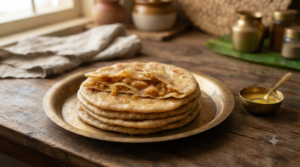 Chiroti Rava Poli Recipe with semolina-jaggery filling served warm with ghee