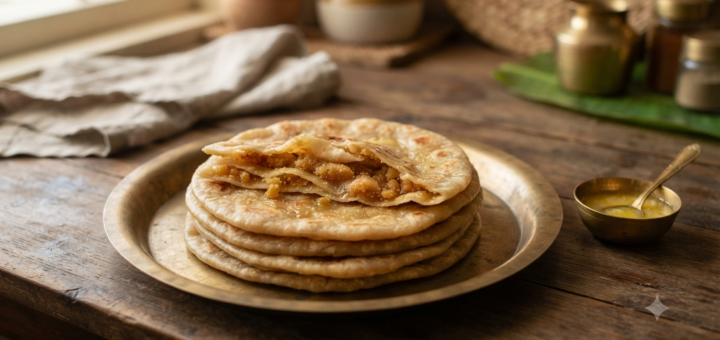 Chiroti Rava Poli Recipe with semolina-jaggery filling served warm with ghee