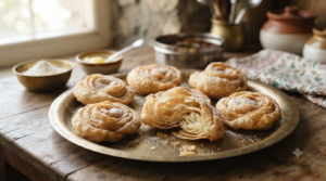 Chiroti Recipe with Rice Flour showing crisp flaky layers and powdered sugar