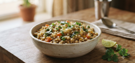Easy wheat rava upma with vegetables and South Indian tempering