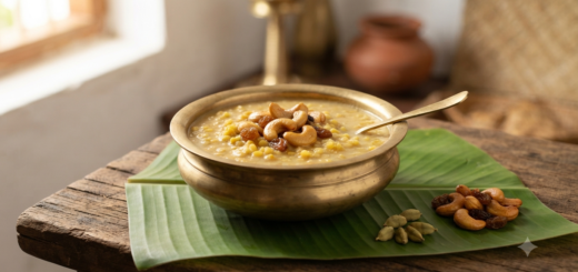 Parippu payasam with cow milk, jaggery, cashews and raisins