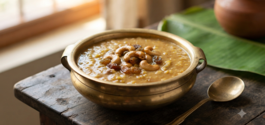 Parippu payasam without coconut with milk, jaggery, cashews and raisins