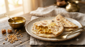 Puran poli chana dal recipe with smooth jaggery filling and ghee