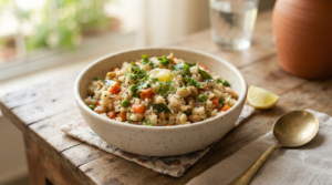 Rava upma without curd made with wheat rava and vegetables