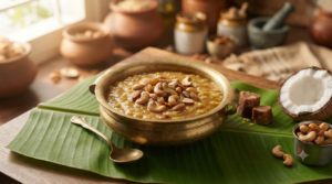 Sakkarai Pongal Coconut Milk with jaggery, cashews and raisins