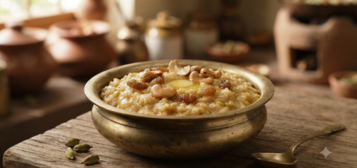 Sweet pongal pressure cooker recipe with jaggery, ghee and cashews