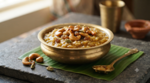 Sweet Pongal Recipe Jaggery with ghee-roasted cashews and raisins