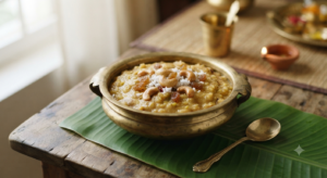 Sweet pongal recipe with coconut, jaggery, ghee and roasted cashews