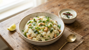 Upma recipe without onion and garlic with curry leaves and simple tempering