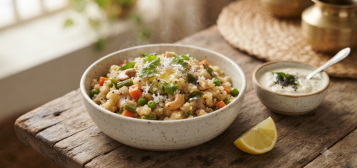 Wheat rava upma recipe with vegetables and South Indian tempering