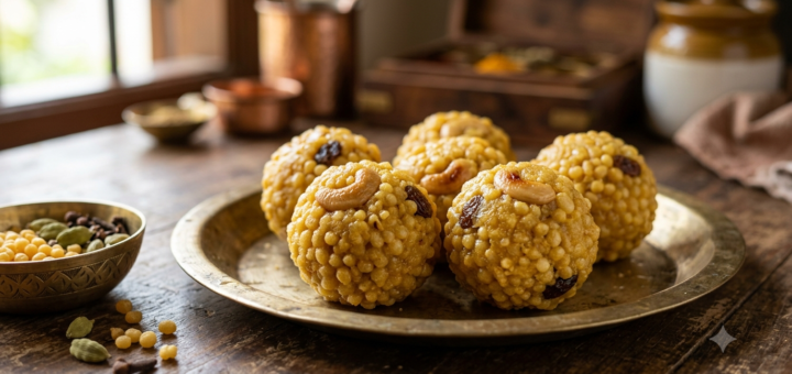 Tirupati prasadam laddu recipe with homemade golden boondi laddus and cashews