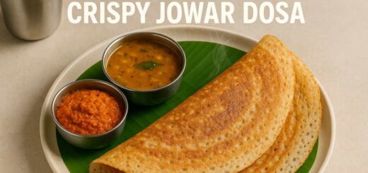 Crispy instant jowar (sorghum) dosa with red chutney and sambar