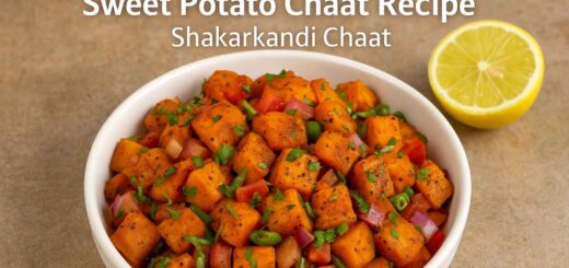 Sweet Potato Chaat Recipe – Delhi-style Shakarkandi Chaat served with lemon and coriander