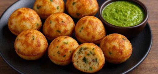 South Indian crispy rava kuzhi paniyaram served with chutney – instant recipe