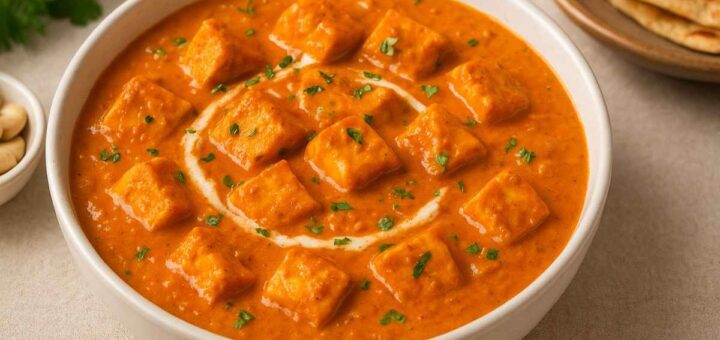 Paneer Lababdar in creamy tomato-cashew gravy, topped with cream swirl and coriander – restaurant-style North Indian curry by Bhimascook