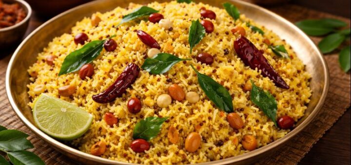 aava pulihora temple prasadam recipe ingredients easy cooking on brass plate