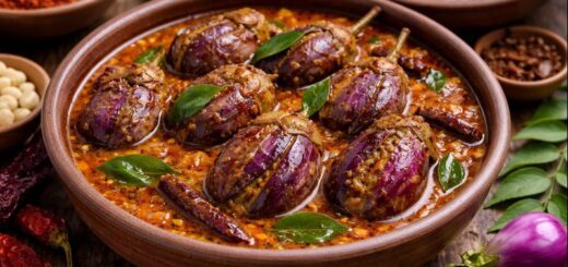 Gutti Vankaya Kura Recipe without onion and garlic stuffed brinjal curry.