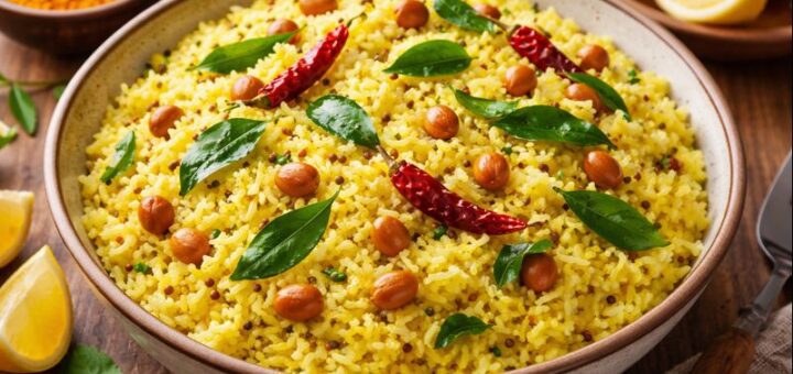 Lemon Pulihora Recipe Ingredients in a vibrant prepared dish