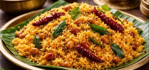 Pulihora Temple Style Andhra tangy tamarind rice dish