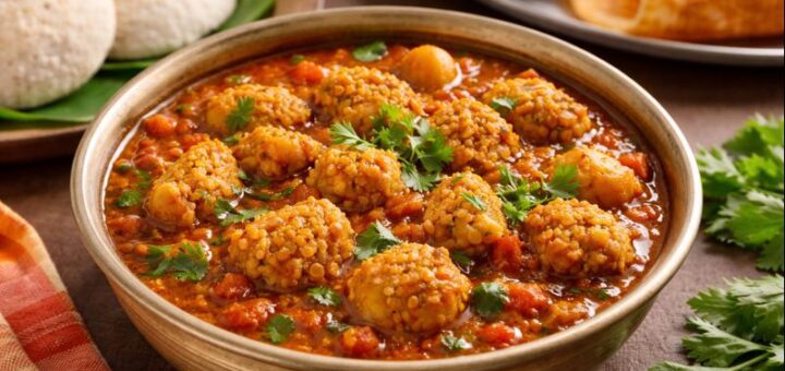 Vada Curry Recipe Without frying with steamed vadai and curry.