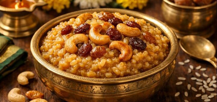 Chakkara Pongal Recipe Andhra sweet pongal in brass bowl