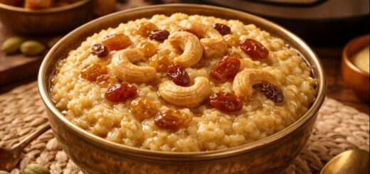 Chakkara Pongal Recipe Instant served in bowl with nuts