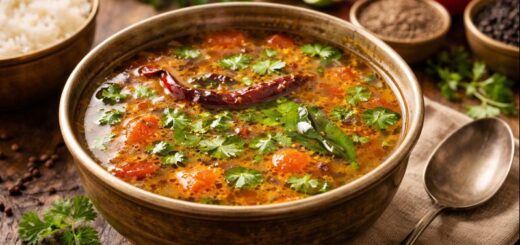 Rasam Recipe Style Step easy cooking bowl with herbs
