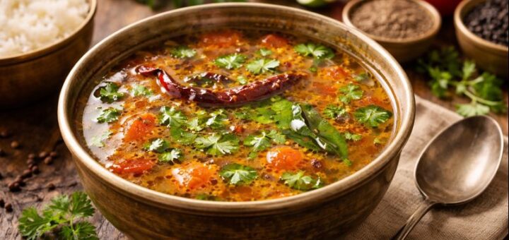 Rasam Recipe Style Step easy cooking bowl with herbs